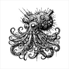 Mechanical Octopus Made of Gears and Industrial Parts