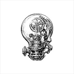 Vintage Mechanical Light Bulb Engraving