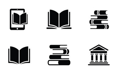 Digital Reading and Traditional Library Icons Featuring Tablet and Open Book Symbols