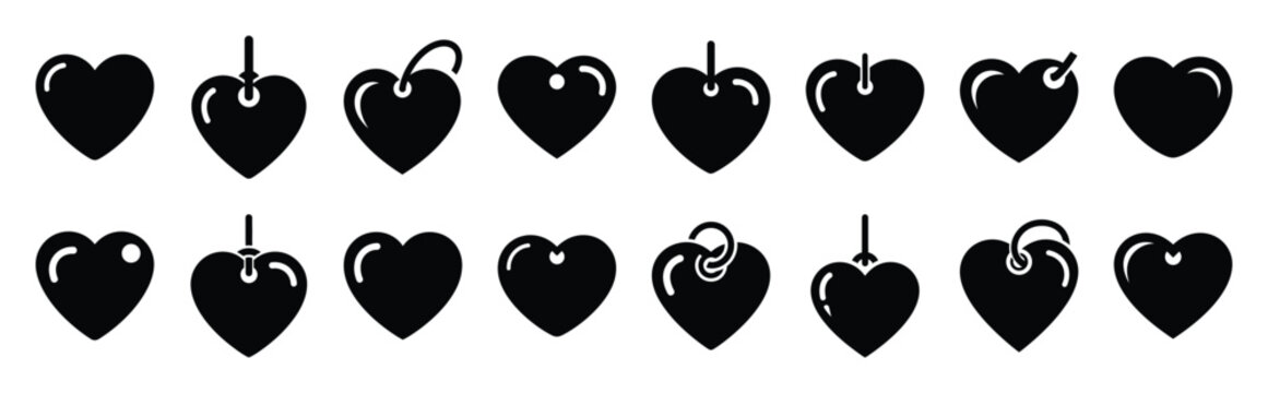Collection of heart shaped keychain silhouette valentine vector icon set. Clean romantic icons symbols isolated on a white background for Valentine&rsquo;s Day.