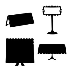 Versatile black silhouettes of event display stands and decorative table signage