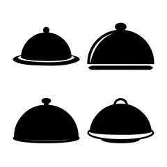 Collection of elegant black silhouette food cloches and serving domes for dining © Atique62