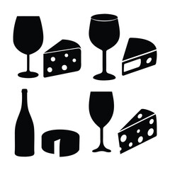 Elegant collection of wine and cheese silhouettes for menus, invitations, or decor