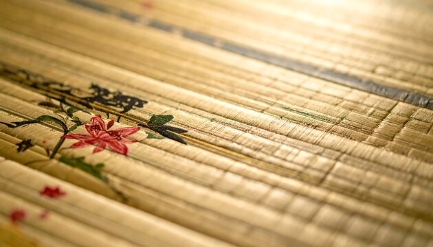 Traditional Japanese Tatami Mat with Floral Design.