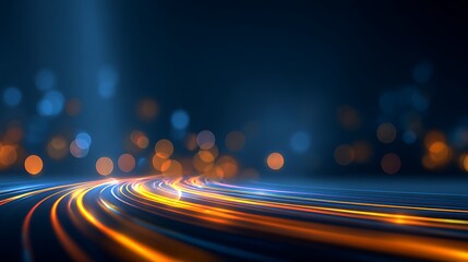 Abstract long exposure of orange and blue light trails on a dark background, with bokeh