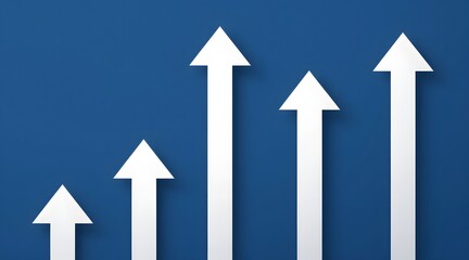 White arrows on a blue background pointing up show increasing growth and success