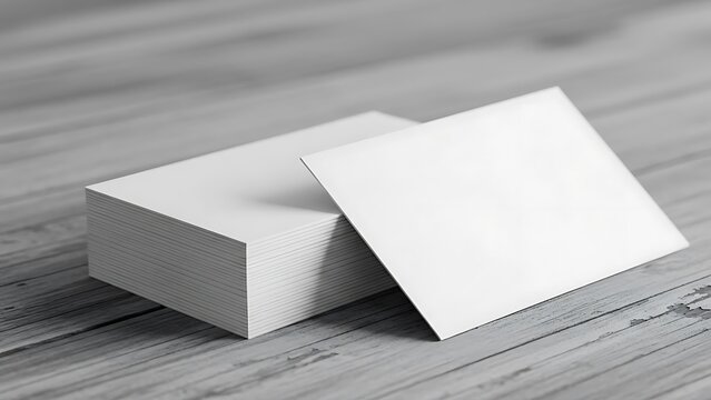 Stack of white business cards on wooden surface - Powered by Adobe