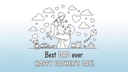 Happy father's day greeting with father and son