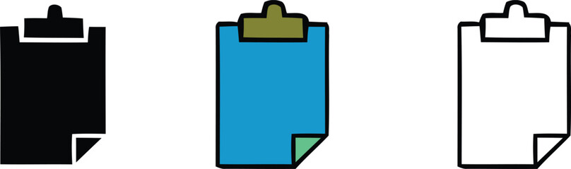 A set of colorful clipboard icons on a white background
