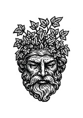Fototapeta premium Green Man or Nature God Head Engraving illustration