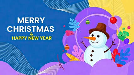 Merry christmas and happy new year greeting with snowman