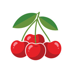 Obraz premium A bunch of ripe cherries isolated on white background, Vector, illustration