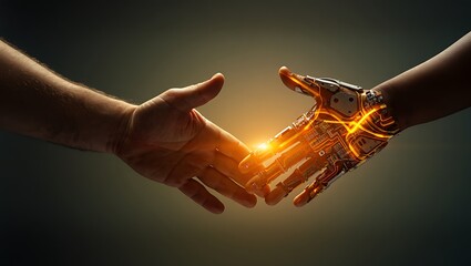 Humanity and artificial intelligence converge in a powerful electric spark of innovation.