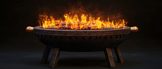 The torch in the stone bowl burns brightly against the night sky, creating an atmosphere of mystery and warmth for atmospheric background design in fantasy films or mystical events.