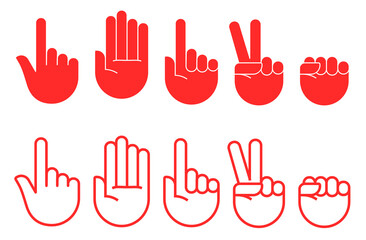 Red Hand Gesture Icons Set Finger Count Symbols Vector