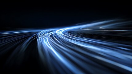Artistic depiction of bright blue light trails creating a dynamic, flowing, and abstract composition