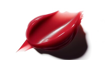 A swatch of smooth, glossy, crimson product against a bright white backdrop. Light creates highlights and a shadow