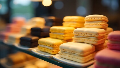 Gourmet Pastry Display &ndash; Colorful Mousse Domes with Blueberries and Artistic Culinary Presentation