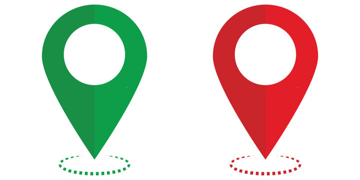 3d location map pointer icon, place pin marker sign - isometric red and green gps map pointers in flat style, destination symbols. location pin line icon, Navigation.
