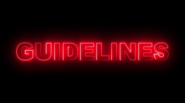 glowing neon guidelines text icon animation on black background. neon guidelines sign. neon guidelines video animation. 4k motion video.