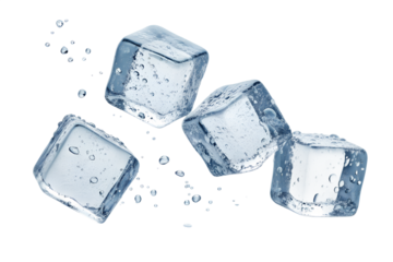 Falling ice cubes isolated on transparent background