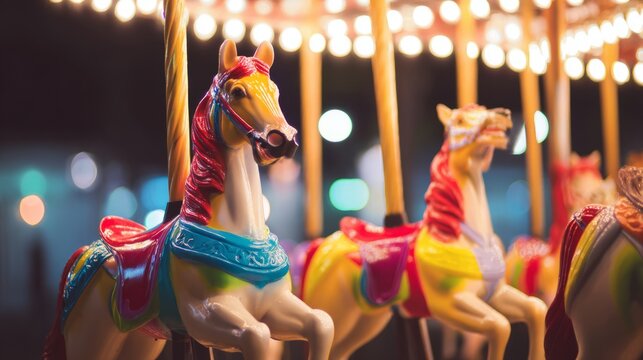 tennessine. A vibrant carousel at night with colorful horses and festive lights. wildlife magazines, conservation campaigns, designed for wildlife conservation campaigns.
