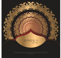 Mandala design  luxury Background  design golden brush text.