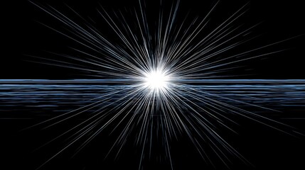 Bright, radiating starburst over a simulated body of water against a deep black background