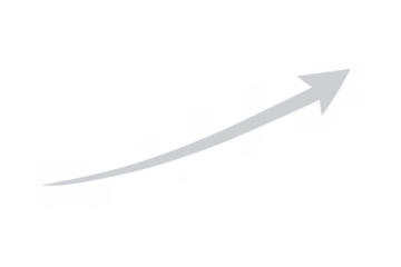Gray curving arrow pointing upward, symbolizing progress, growth, business success, finance increase, and market prosperity on transparent background