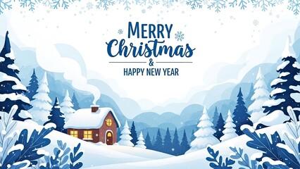 Merry christmas and happy new year greeting in snowy landscape