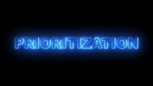 glowing neon prioritization text icon animation on black background. neon prioritization sign. neon prioritization video animation. 4k motion video.