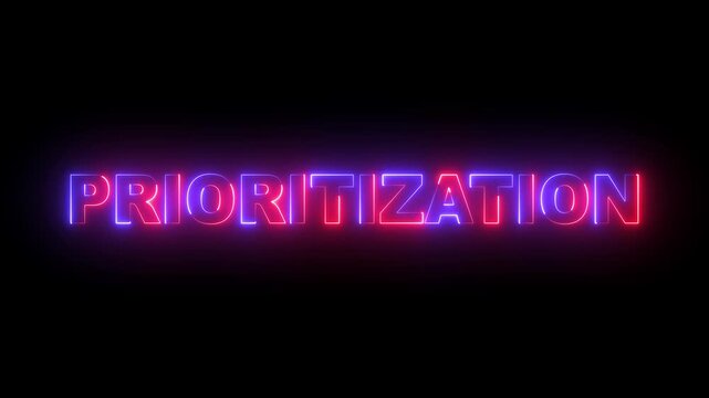 glowing neon prioritization text icon animation on black background. neon prioritization sign. neon prioritization video animation. 4k motion video.