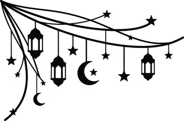 Elegant Black and Gold Lanterns and Stars Decor Design