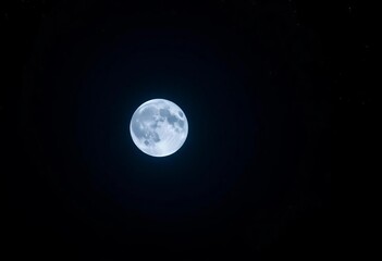 A large, luminous full moon with a subtle blue glow dominates a dark, starry night sky ,  dramatic,  phenomenon