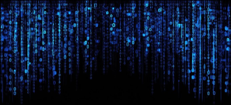 Abstract digital data stream with binary code in blue color scheme