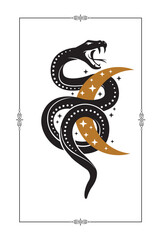 illustration of magic snake with crescent isolated on white background