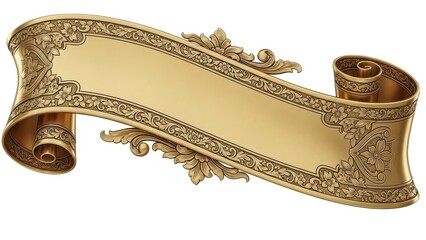 Golden ornate scroll banner with floral patterns and blank space