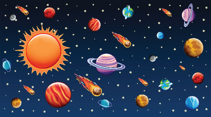 Vibrant celestial body collection with rings and atmospheric planet details vector © Kalidasi