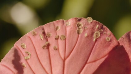 Close-up of a pink petal showing intricate veins and small, irregular spots
