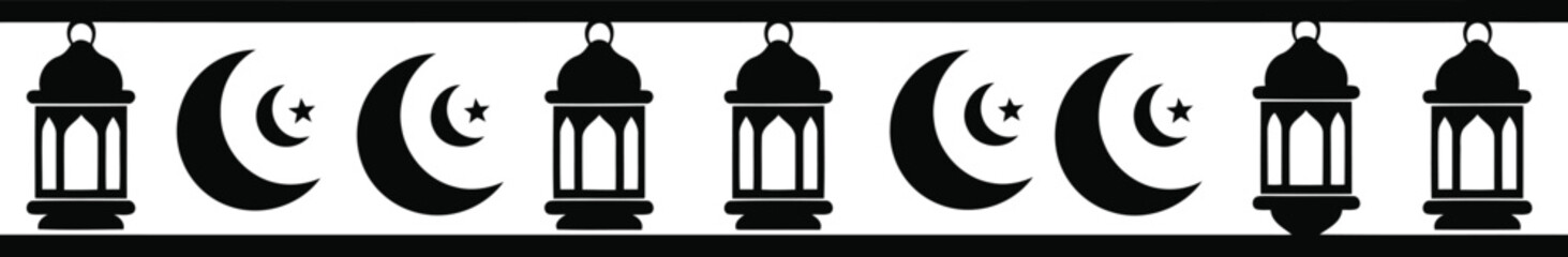 Obraz premium Moon and Lantern Decorative Border for Festive Designs