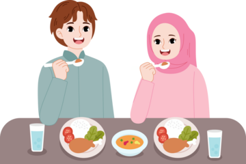 muslim people eating together sahoor iftar