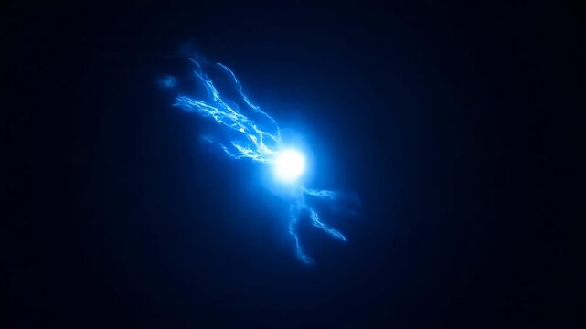 Dynamic blue lightning burst with electric energy and sparks in motion