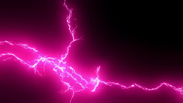 Vibrant pink lightning strikes and expands across dark sky