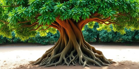 A tree with roots deeply embedded in the earth, symbolizing a strong foundation in education and lasting knowledge,  deep,  stable