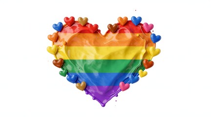 Heart shape created from rainbow colored liquid and smaller hearts of different colors