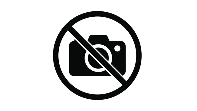 No photography allowed a black and white prohibition sign featuring a camera icon