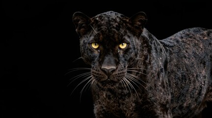 Obraz premium Dramatic portrait of a black panther staring intensely at the viewer