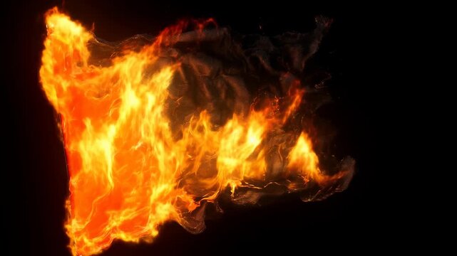 Burning flag transition: intense fire engulfs vibrant banner over time