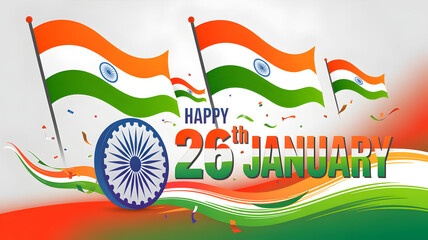 Colorful Indian flags and Ashoka Chakra celebrating Republic Day on January 26th