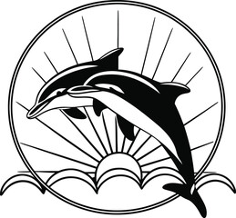 dolphin swimming silhouette vector illustration
